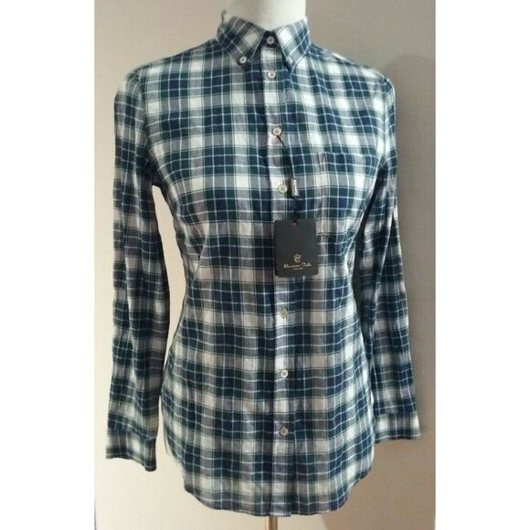 Massimo Dutti Plaid Button Down Long Sleeve Woven Blouse Top (NWT) - Picture 3 of 4